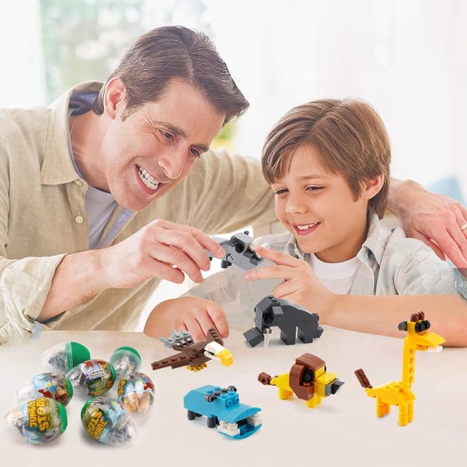 Wild Safari Toys - 12 Surprise Animal Eggs Standard Size Building Blocks STEM Toys - Educational Kids 3D Puzzle Party Favors