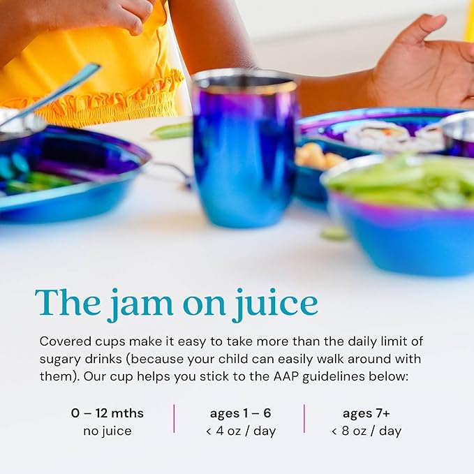 Ahimsa Stainless Steel Kids Cup - Pediatrician Designed Toddler Cups for Open Cup Training, 8oz, 100% BPA Free & Dishwasher Safe (Iridescent Blue Single)