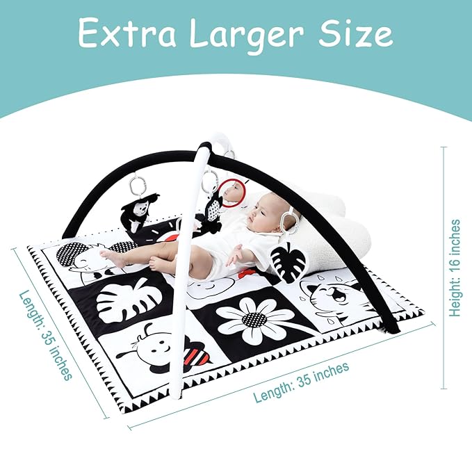 Lovvie & Joy Baby Play Activity Gym Tummy Time Mat for Infant,Baby Gyms & Playmats for Babies 0 to 3 6 9 12 Months with 5 Toys for Early Sensory Exploration and Motor Skill Development