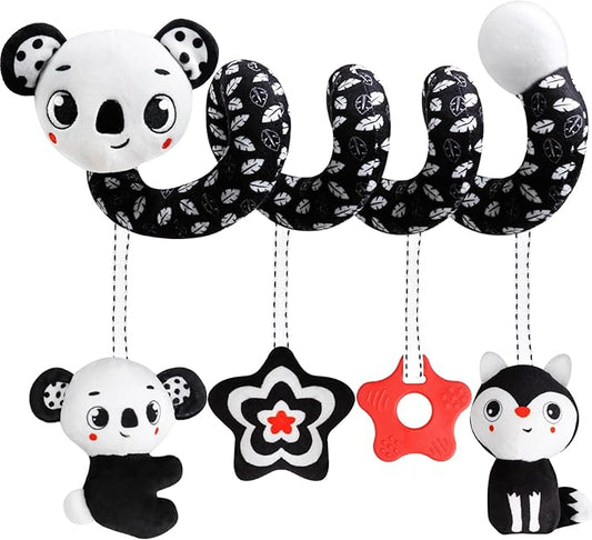 Baby Carseat Toy Black & White Rattle Spiral Hanging Activity Stroller Toy for Newborns Boys and Girls - Coala