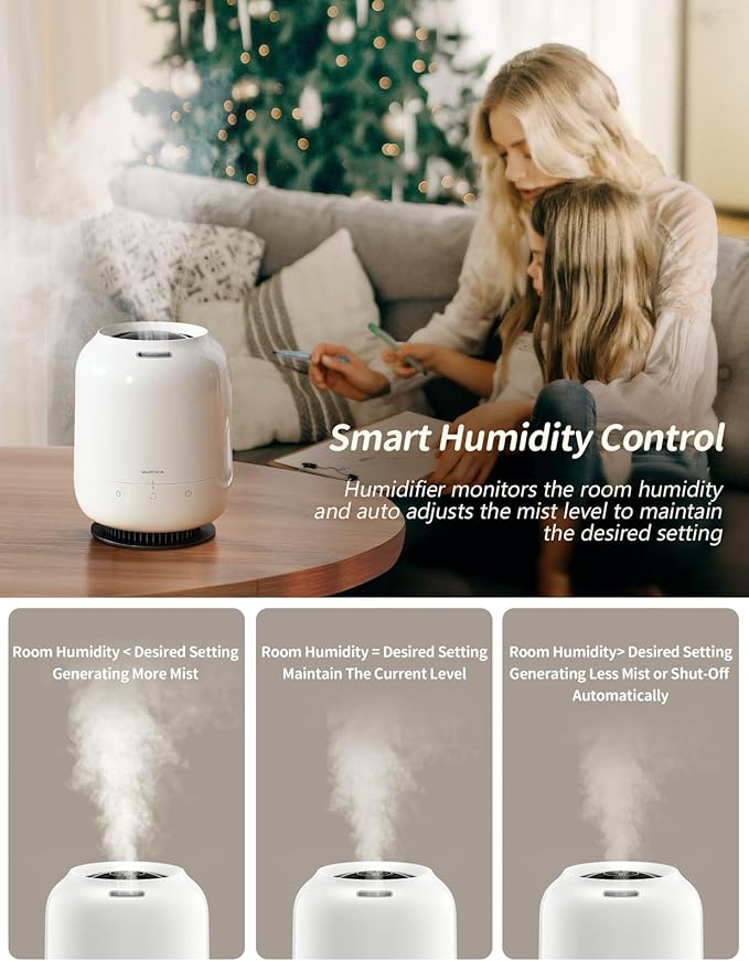 SmartDevil 1.2L Cool Mist Humidifier, Top Fill Ultrasonic Smart Air Humidifier with Essential Oils, Timing, Auto Shut Off for Home Babies Plants