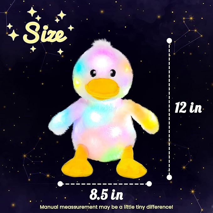 Hopearl LED Plush Duck Lighting Up Stuffed Duckling Farm Animal Floppy Night Lights Glow in The Dark Birthday Gifts for Kids Toddler Girls, White, 12''