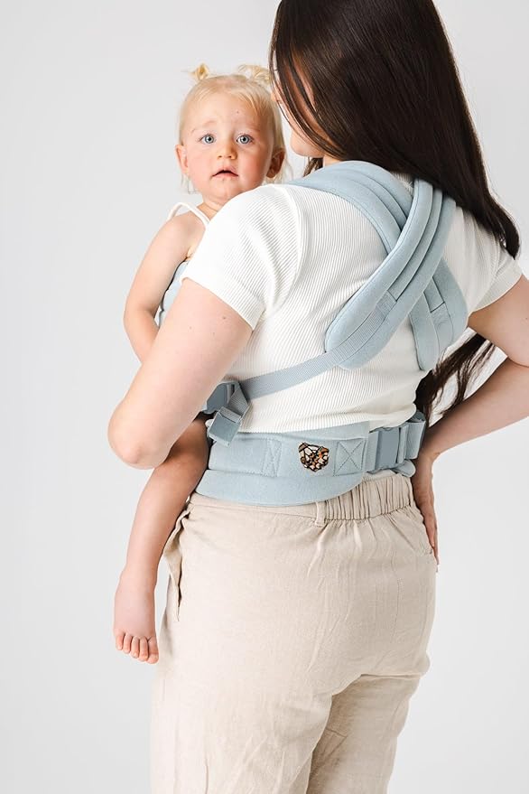 Mabē Monarch Ergonomic Baby Carrier – Premium Cotton Soft Structured Newborn to Toddler Carrier with Hip-Healthy Design, 3 Carry Positions (7-35lbs), Lightweight & Breathable, (Dream Wash Denim)