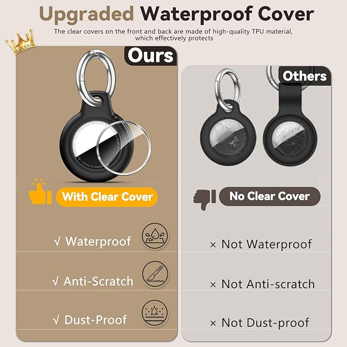 Upgrade Waterproof 4 Pack Airtags Holder with Apple Airtags Keychain, Hard PC Air Tag Case, Anti-Scratch & Shock Air tag Holder, Men's Women's Keyrings & Keychains -Black+Light Brown+Brown+Army Green