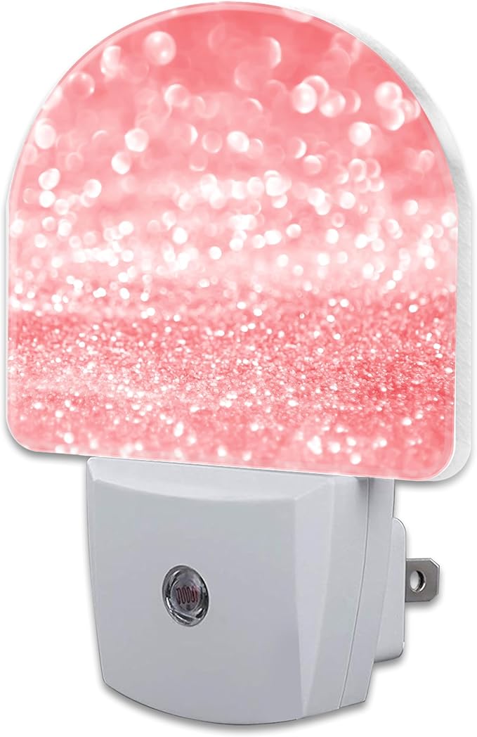 Pink Gold Glitter Night Light, Rose Pink Sparkle Shine Dusk to Dawn Night Light Plug in,0.5w Energy Saving Sleep Friendly NightLight for Kids Boys Girls Home Decor