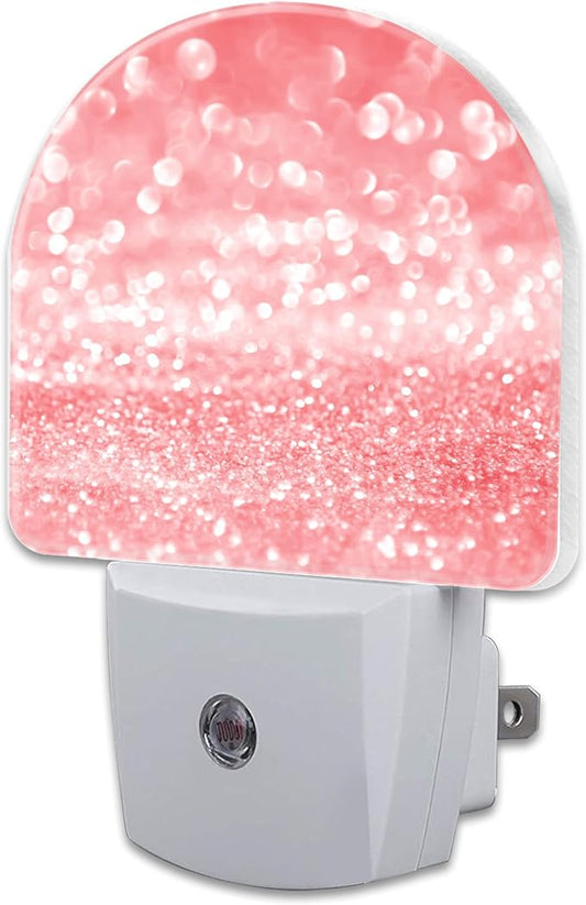 Pink Gold Glitter Night Light, Rose Pink Sparkle Shine Dusk to Dawn Night Light Plug in,0.5w Energy Saving Sleep Friendly NightLight for Kids Boys Girls Home Decor