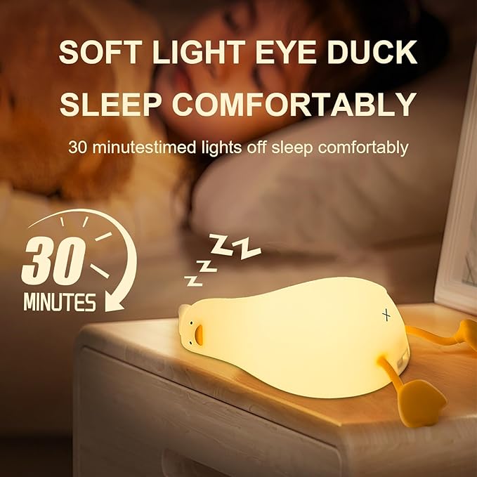 Duck Night Light, Rechargeable Silicone Squishy Duck Lamp with 3-Level Dimmable Touch Control, Lying Flat Duck Nightlight for Kids Nursery Bedroom Breastfeeding, Soft LED Bedside Lamp