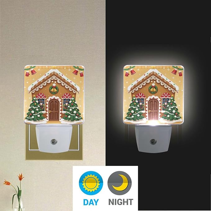 Aslsiy Night Light for Kids Cartoon Gingerbread House Brown (10) Plug in Wall Lamp LED Dusk to Dawn Sensor Energy Saving Nightlight for Boys Girls Men Women