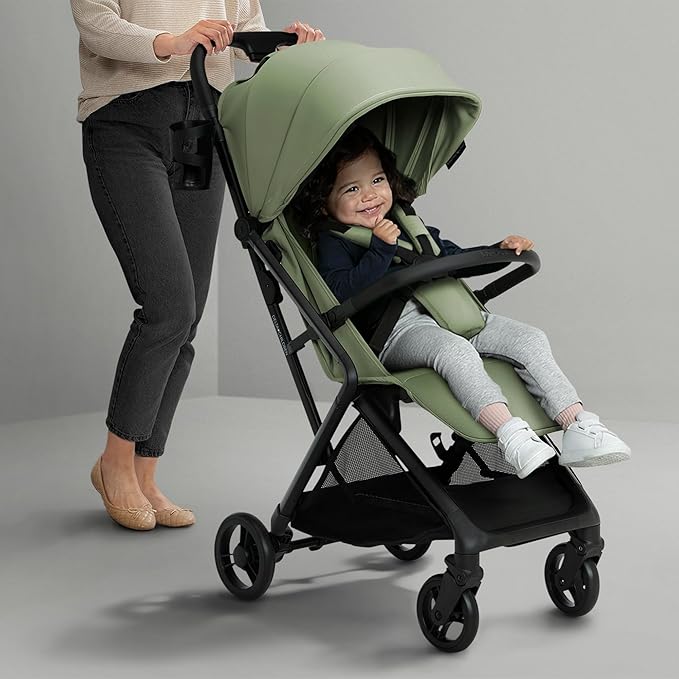 Delta Children Icon Ultra Compact Lightweight Everyday & Travel Stroller - One-Hand Fold - Only 15.6 lbs- Fits in Overhead Compartments - Greenguard Gold Certified - Multi-Position Recline, Sage Green