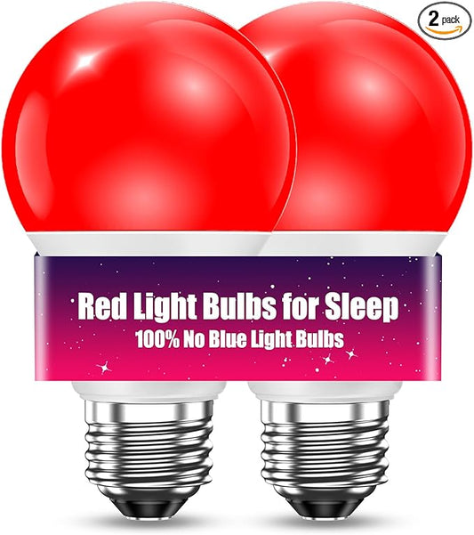 TJOY Red Light Bulbs for Sleep Dimmable, 642nm Red Led Bulb for Melatonin Promoting, 100% Blue Light Blocking, A19 60W Equivalent, 9W E26 Dim Night Light for Bedroom Baby Nursery, 2 Pack