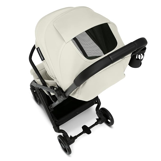 Delta Children Icon Ultra Compact Lightweight Everyday & Travel Stroller - One-Hand Fold - Only 15.6 Pounds - Fits in Overhead Compartments - Greenguard Gold Certified - Multi-Position Recline, Cream