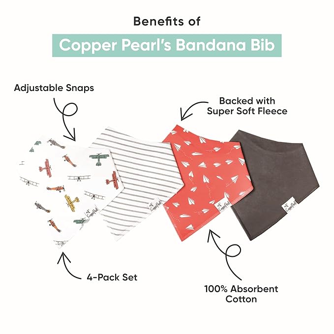 Copper Pearl 4 Pack Soft Cotton Baby Bibs for Drooling and Teething, Absorbent Drool Bibs for Baby Girl and Boy, Adjustable to Fit Newborns to Toddlers, Tons of Styles (Westyn)