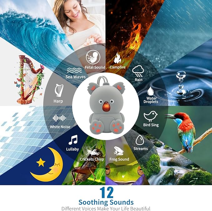 Baby Sound Machine & Bluetooth Speaker | White Noise Machine for Infants with Non-Looping Soothing Sounds, Portable Sleeping Music with Timer for Nursery, Travel & Home