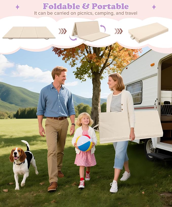 39X59Inch Trifold Thick Foam Play Mat for Babies| Soft Padded Foam Floor Mat for Kids Playroom | Foldable Playmat | Non-Slip Crawling Removable Cover Washable Crawling Playmat Infant