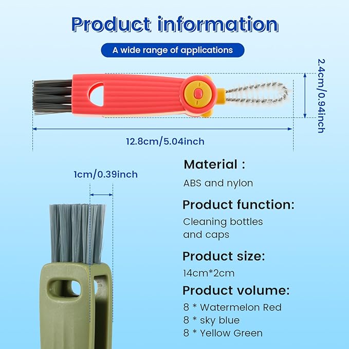 24 Pcs Cup Lid Cleaning Brush Multifunctional Bottle Gap Cleaner Brush 180° Rotatable Cup Lid Gap Cleaning Brush Set Hangable Cup Crevice Cleaner Portable 3 Colors Cup Lid Cleaner for Bottle Cleaning