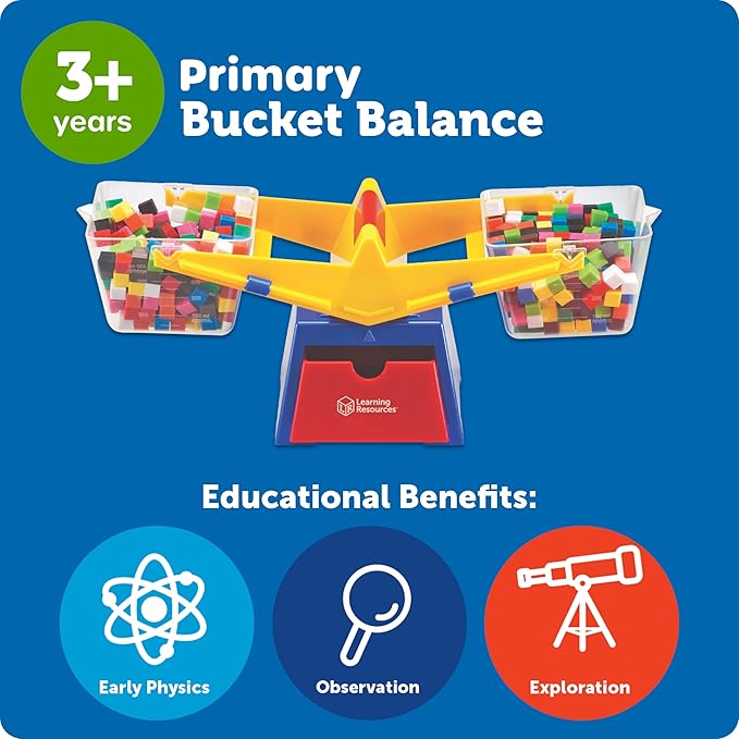 Learning Resources Primary Bucket Balance Teaching Scale - 1 Piece, Ages 3+, Math for Preschoolers, Classroom Balance Scale, Balance Scale for Kids, Science for Kids,Back to School Supplies
