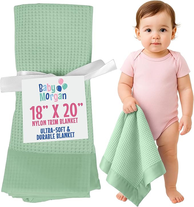 Thermal Waffle Knit Baby Blanket - Soft Breathable Mini Blanket for Newborns and Infants - Toddler Blankey for Strollers, Travel, Naptime, Nursery and More - 18" x 20" (Mint, Nylon Trim)