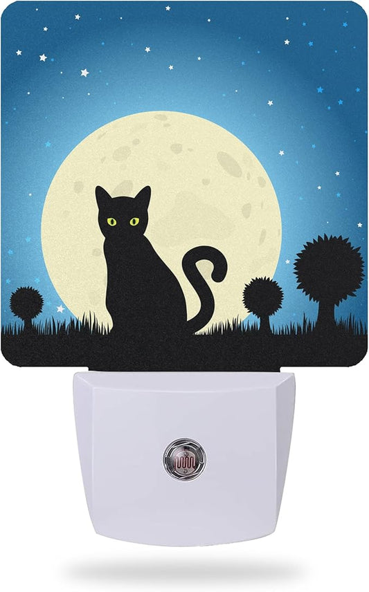 Halloween Night Lights Plug into Wall,Black Cat Moon Night Light Dusk to Dawn Sensor LED Lamp 0.5W for Boys/Girls/Women/Men Decorations Room 0.5W Sleep Friendly