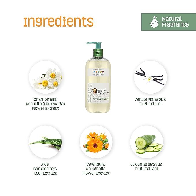 Nature's Baby 3-in-1 Shampoo, Body and Face Wash - Formulated for Problem and Sensitive Skin - pH Neutral & Tear Free - Sulfate Free - Coconut Pineapple, 16 oz