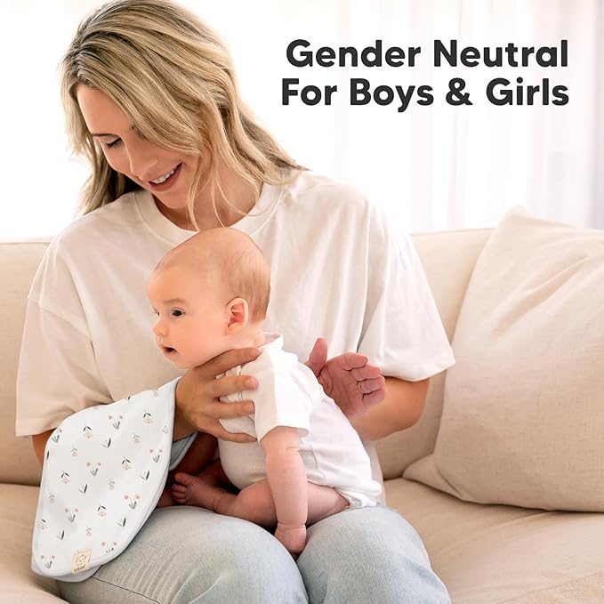 Organic Burp Cloths Baby Boy & Girl - 5-Pack Super Absorbent Cotton Burping Cloths for Babies, Soft & Plush Newborn Spit Up Rags, Infant Towels for Milk Spit Up, Unisex, Large 21" x 10" (Fleur)