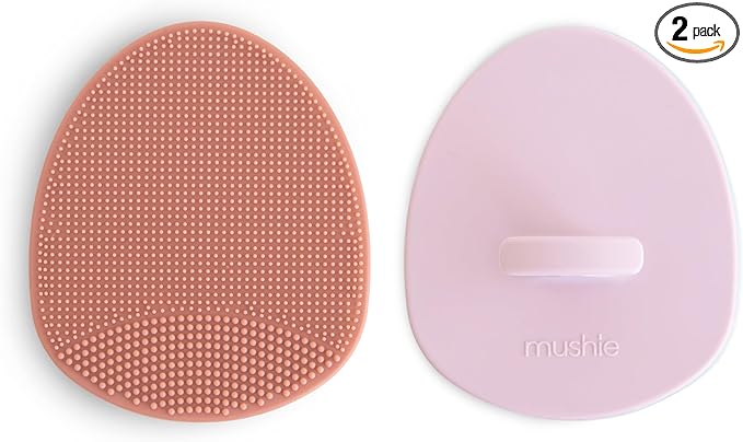 mushie Baby Bath Cradle Cap Brush | Soft Silicone Bristles for Dry Skin, Eczema, & Cradle Cap Treatment | 2-Pack (Rose/Soft Lilac)