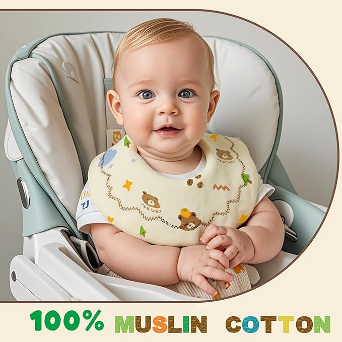 EllieHouse Baby Bibs for Girls Boys 8 Pack Muslin Drool Teeth Drooling Teething Bibs Muslin Cotton for Toddler Infant