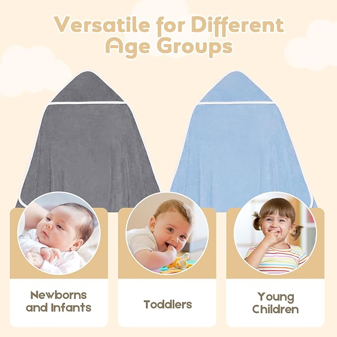 Hooded Towel for Newborn, 2 Pack Soft Coral Fleece Baby Towels, Ultra Absorbent Bath Cloths Bulk for Infants, Toddlers, Newborn Essential- 30 x 30 inch - Grey & Blue