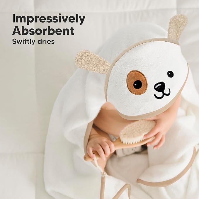 KeaBabies Hooded Baby Towel for Newborn - Viscose Derived from Bamboo Large Baby Bath Towels with Hood for Boys, Girls, Toddler, Extra Absorbent & Soft Newborn Bath Essentials (Dog, Petite)