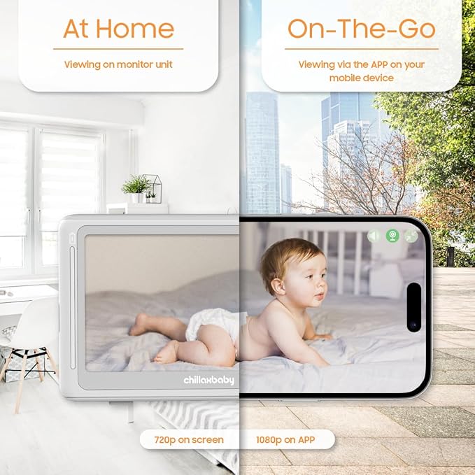 CHILLAX Giraffe Pro Portable Baby Monitor–Video Baby Monitor for Travel with Battery Base Stand,HD 1080p Camera and 5”Screen, Privacy Protection WiFi ON-Off Switch, Gooseneck Design, Night Vision