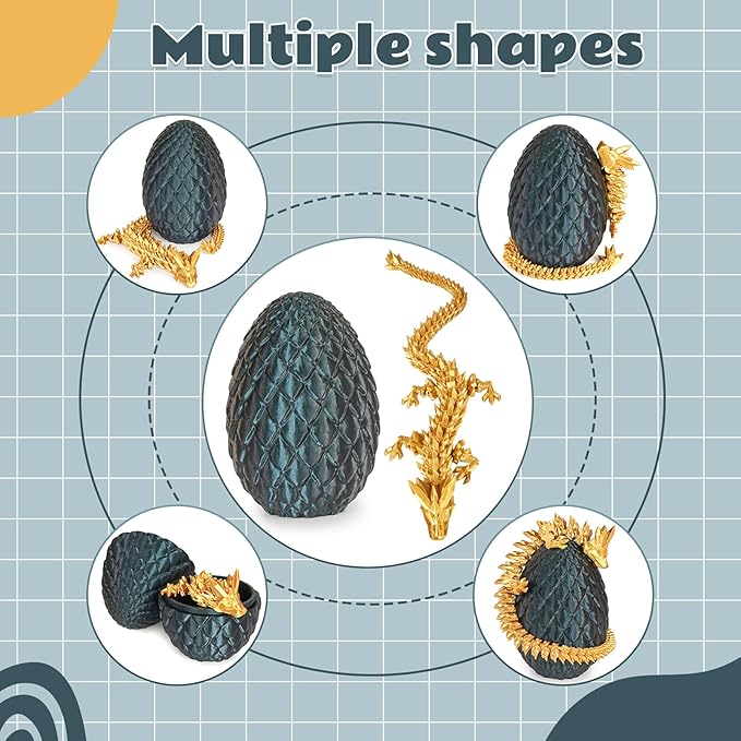 Large Dragon Eggs with Dragon Inside, 3D Printed Surprise Funny Gifts for Kids, Articulated Dragon Fidget Toys for Adults, Executive Desk Toys Office Room Décor (Shiny Black)