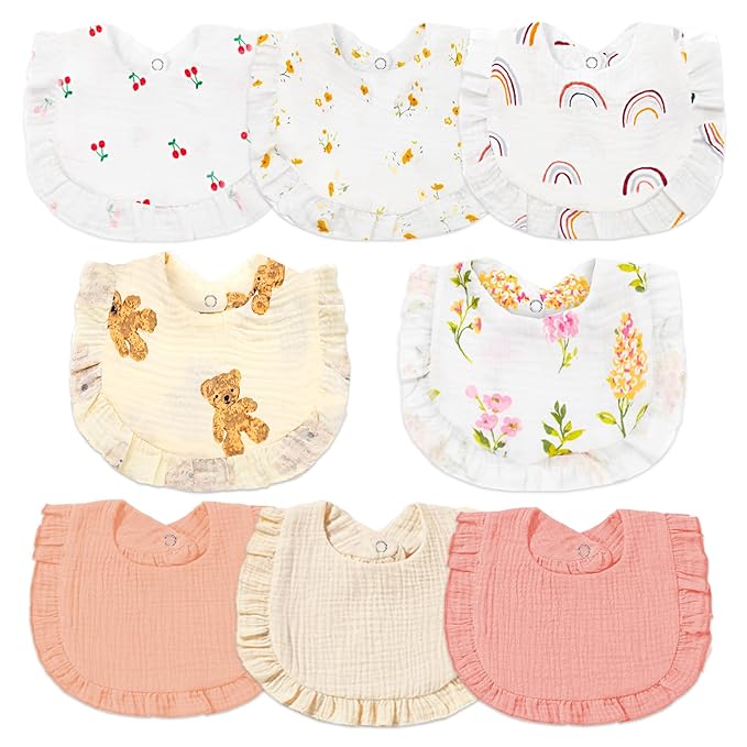 Muslin Baby Bibs for Baby Girls, Muslin Bibs Drool Bandana Bibs (Print white)