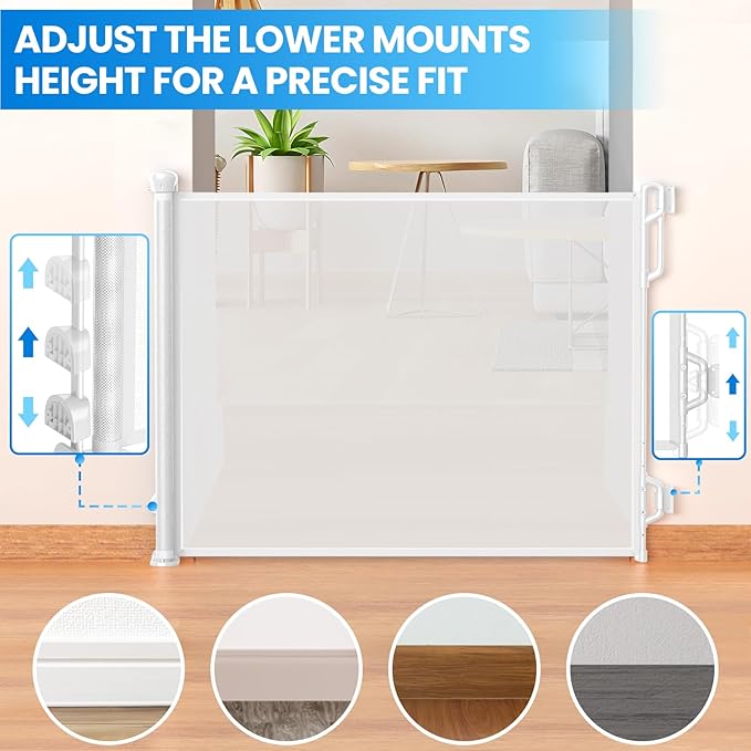 Retractable Safety Baby Gate or Mesh Dog Gate,Durable Portable Mesh Retractable Gate,Easy to Use for Stairs, Doorways, Hallways, Indoor, Outdoor, 33.5" Tall, Up to 45" Wide, White