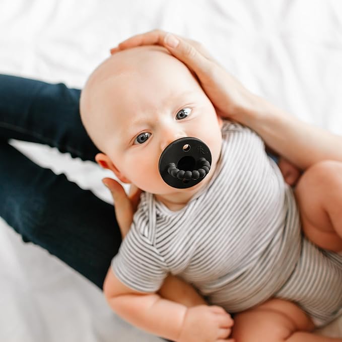 Ryan & Rose Cutie PAT Pacifier Teether 3 Pack and Flex Clip (Stage 1, Black)