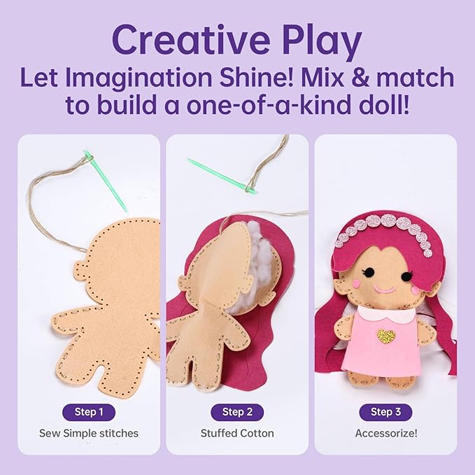 Cymbana Princess Felt Craft Kit for Girls Beginner Sewing Kit, Arts and Crafts for Kids Ages 8-12 Make Your Own Fashion Designer Kits
