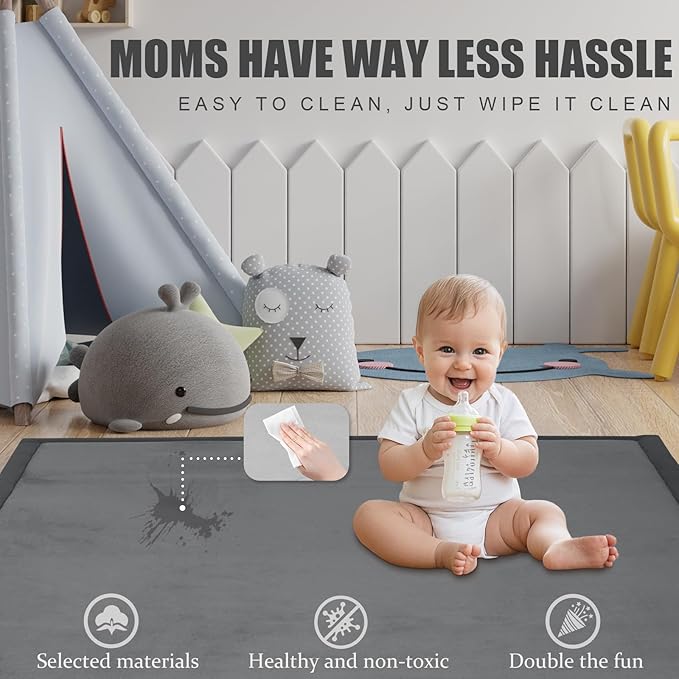 Baby Play Mat for Floor, 50 X 50x 1.3" Memory Foam Playpen Mat,Ultra Soft Tummy Time Mat with Non-Slip Backing, Baby Crawling Mat Child Nursery Rug for Infant, Toddlers, Kids (Dark Gray)