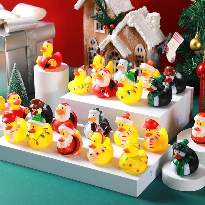 52 Pack Christmas Rubber Duck in Bulk Gift for Kids Christmas Floater Ducks for Ducking Party Supplies Baby Showers Assortment Bathtub Toy