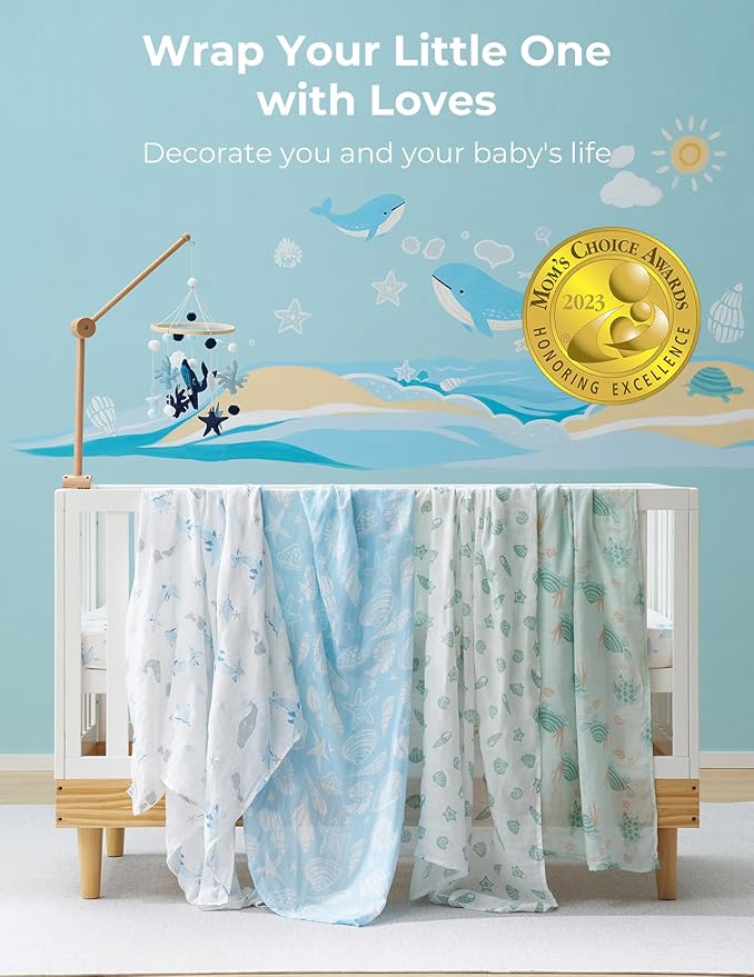 Momcozy Muslin Swaddle Blankets, Ultra Soft Neutral Registry Essentials, Marine Sea Sprite Magic, Breathable Large 47'' x 47'' Newborn Boys Girls Receiving Blanket