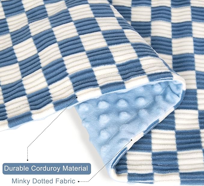 Baby Blanket for Boys Girls 3D Checkerboard Grid Ultra- Soft Cozy Corduroy Toddler Blanket for Kids Stripe Chessboard Plaid Design Receiving Blanket Blue 30 x 40 Inches