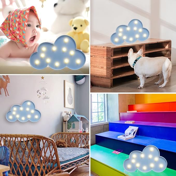 Blue LED Cloud Marquee Signs, Light Up Cloud Decorative Signs Hanging Hole Nursery Room Night Light for Baby Shower, Party Supply, Christmas Decor-Blue