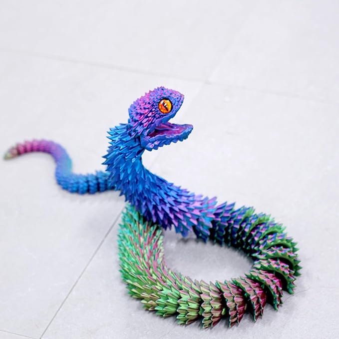 47.5inch Super Large 3D Printed Snake Models,Movable Teeth,Flexible Joint Animal lacertid Figurines, Stress Relief, Fidget restlessness, ADHD Toys, Surprise Fantasy Gifts (RGB/47.5inch)
