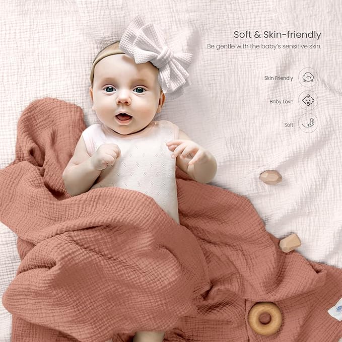 lulumoon Muslin Swaddle Blankets for Baby: Lightweight & Breathable Receiving Blankets for Hospital - Neutral Registry Gift for Newborn 3pack (Chestnut)