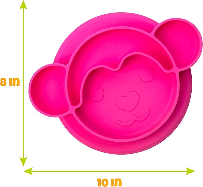 Animal Silicone Compartment Plates- 3 PK Lion, Monkey, Elephant- Large Divided Sections for Easy Grabbing Baby Food Training, Non-Slip Unbreakable Material, Flexible Shapes for Toddlers, Kids-BPA Free