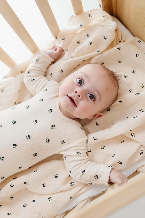 Ely's & Co. Muslin Swaddle Blanket 1-Pack for Baby Boy, 100% Cotton Muslin Extra Large Swaddle Receiving Blanket, 47”x47” (Blue Cherry)