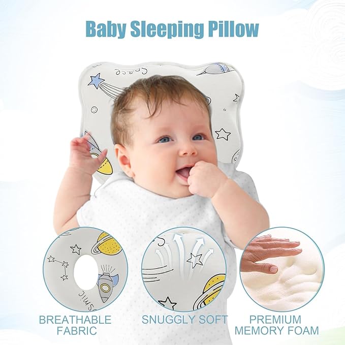 Baby Pillow,Cute Cartoon Bear Soft and Cozy Shaping Pillow, Breathable Bedding Set for Infants for Small Boys and Girls Prevent Flat Head