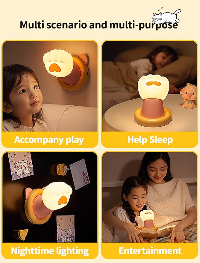 Nursery Night Light for Kids, Magnetic Wall lights, Bedside Touch Lamp, Silicone Rechargeable Nightlight, Cute Dimmable Night Lamps, Gift for Baby Teens Adults, Kitchen Office Room Decor (Cat Claw)
