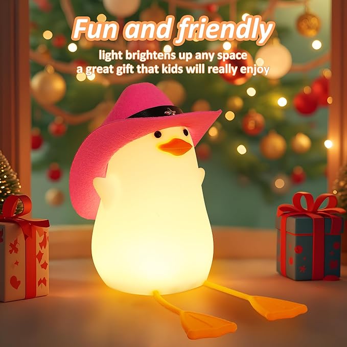 Cute Benson Ducks Night Light, Squishy Touch Silicone Animal Nursery Bedside Lamp, Dimmer & Rechargeable, Birthday Gift for Boys, Girls, Teens (Pink Duck)