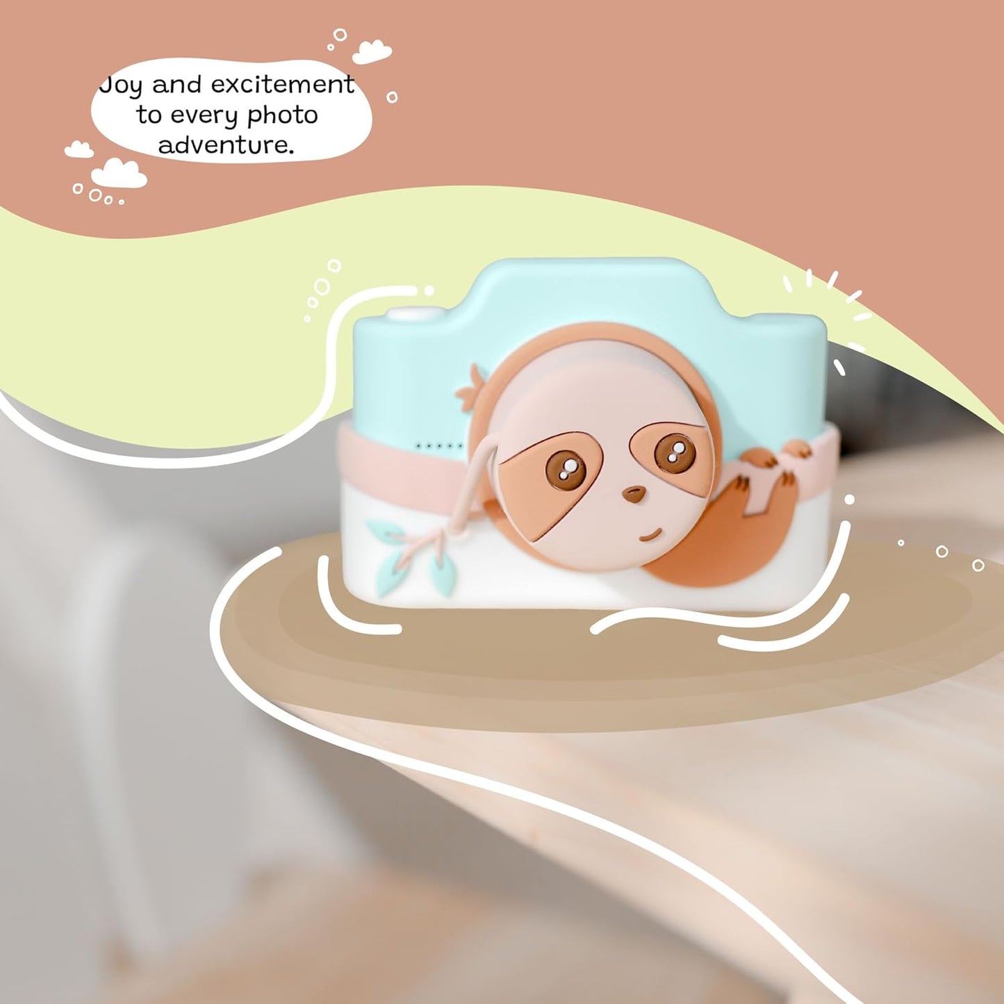 Kidamento Kids Digital Camera & Video Camcorder with Touchscreen, Soft Silicone Casing, Detachable Lens Cap, 32GB Memory Card - Model K Zippy The Sloth