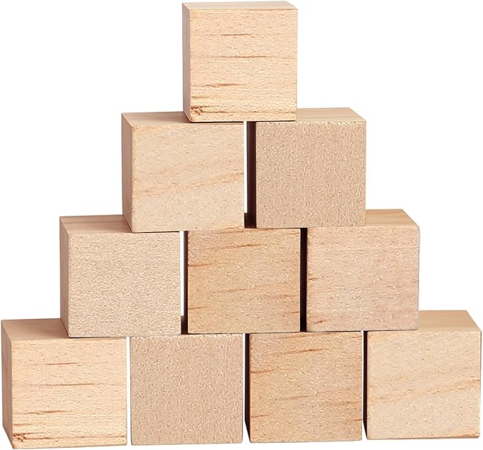 Barydat 10 Pcs 2.36 in Wooden Cubes, Unfinished Wooden Blocks for Crafting Natural Craft Wood Square Blank Cube for DIY Project Baby Showers
