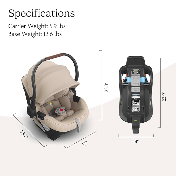 UPPAbaby Aria Lightweight Infant Car Seat/Just Under 6 lbs for Easy Portability/Base with Load Leg + Infant Insert Included/Direct Stroller Attachment/Declan (Oat Mélange/Chestnut Leather)