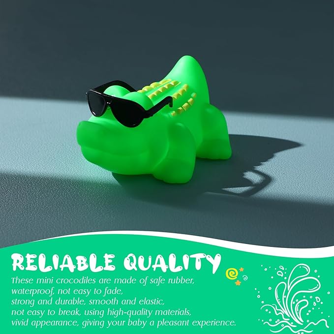 50 Set Mini Rubber Alligator with Sunglasses Bath Toy Bulk Tiny Small Crocodiles Bathtub Float Squeak Toy for Shower Birthday Summer Pool Beach Party Decoration